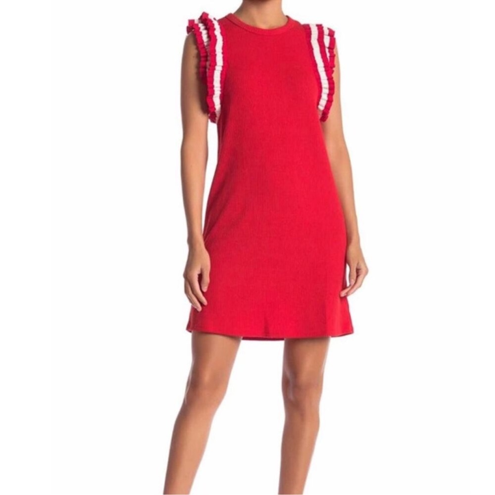Sugarlips Red Dress Ribbed Ruffle Sleeve Women's Size Extra Small